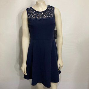 Lulus M Navy Blue Sleeveless Mini-Dress Lace Yoke